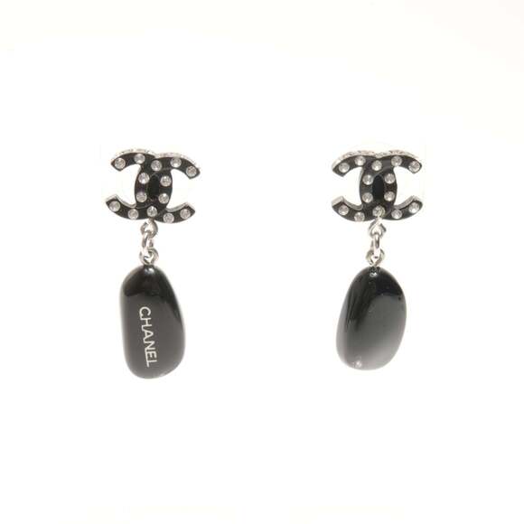 CHANEL Black Logo Earrings
